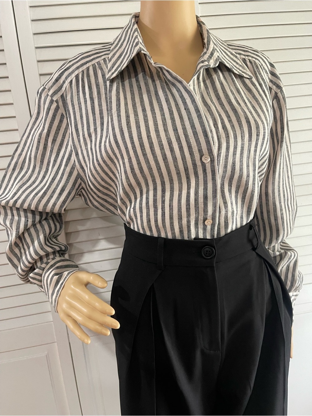 Trina Turk Black and White Striped Button-Down Shirt
